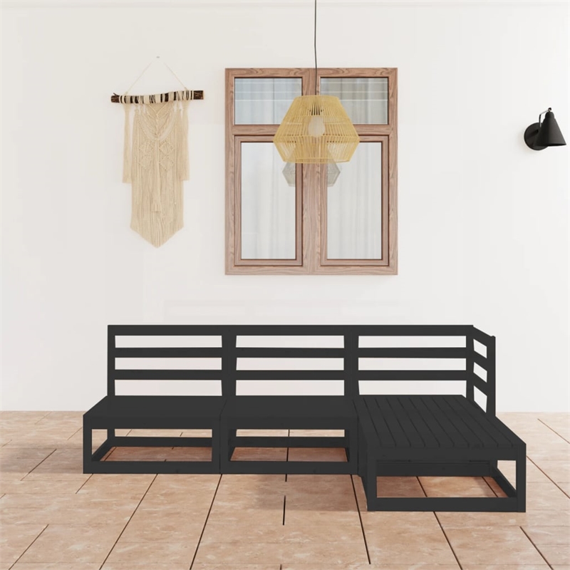vidaXL 4 Piece Wood Standard Garden Lounge Set in Black