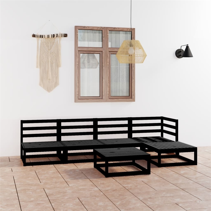 vidaXL 6 Piece Wood Garden Lounge Set in Black