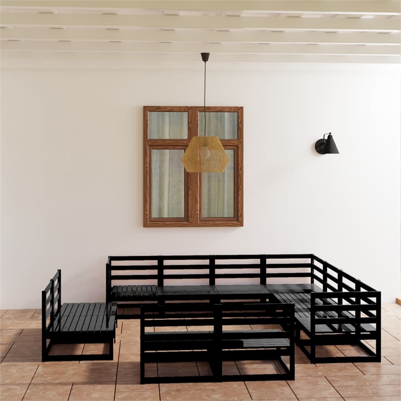 vidaXL 11 Piece Wood Large Garden Lounge Set in Black
