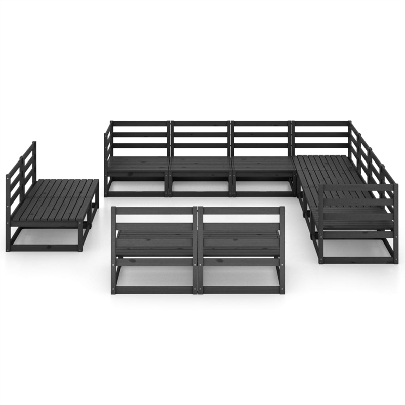 vidaXL 11 Piece Wood Large Garden Lounge Set in Black