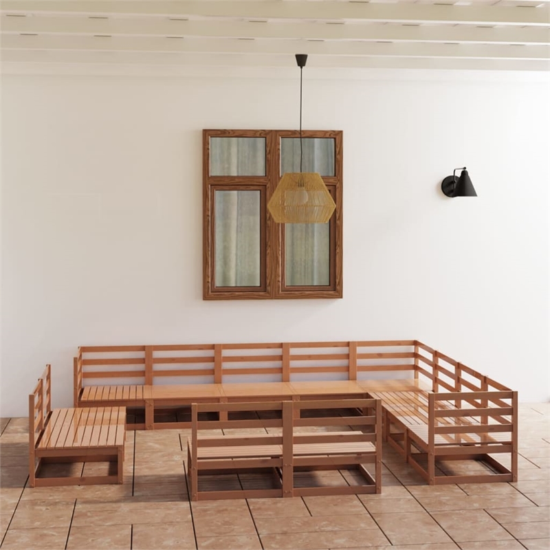 vidaXL 12 Piece Wood Large Garden Lounge Set in Brown