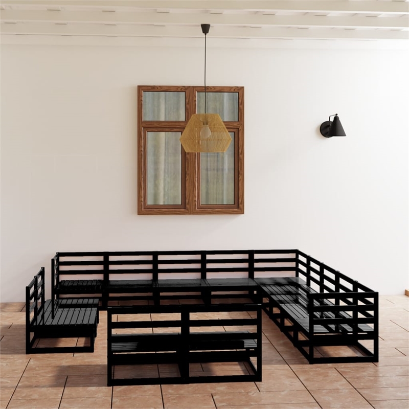 vidaXL 13 Piece Wood Small Garden Lounge Set in Black