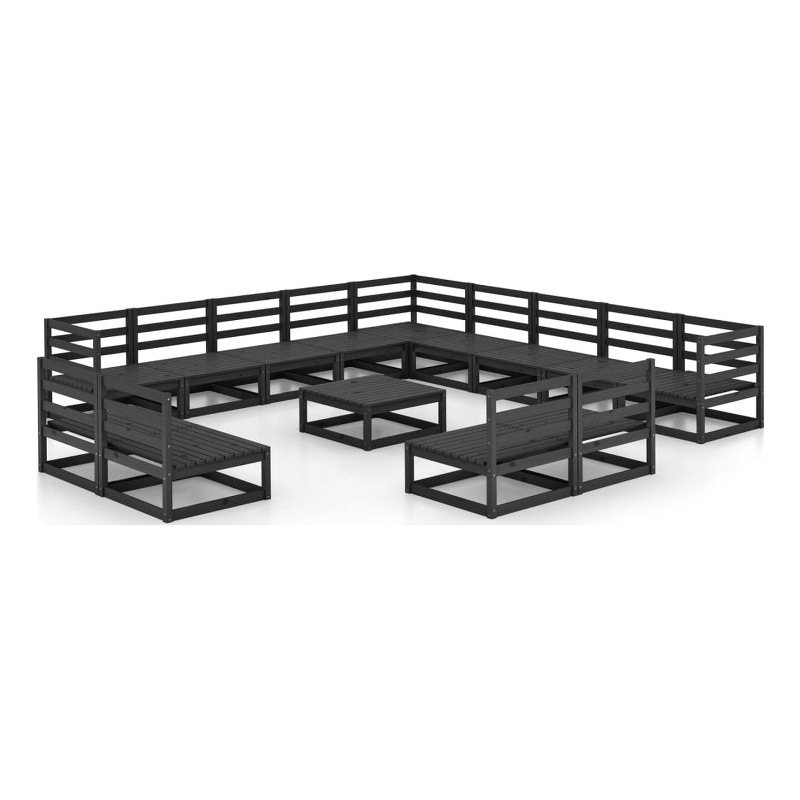 vidaXL 14 Piece Wood Large Garden Lounge Set in Black