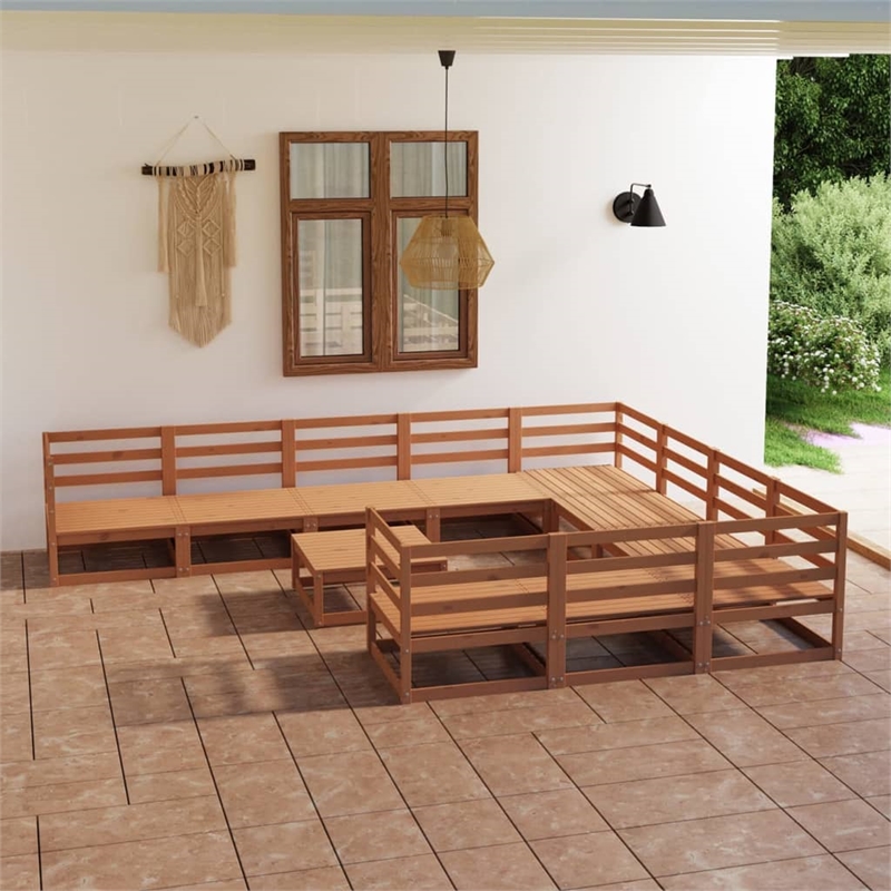 vidaXL 11 Piece Wood Garden Lounge Set in Brown
