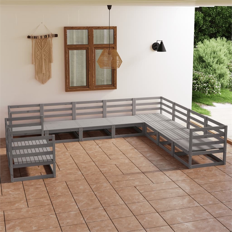 vidaXL 10 Piece Wood Large Garden Lounge Set in Gray