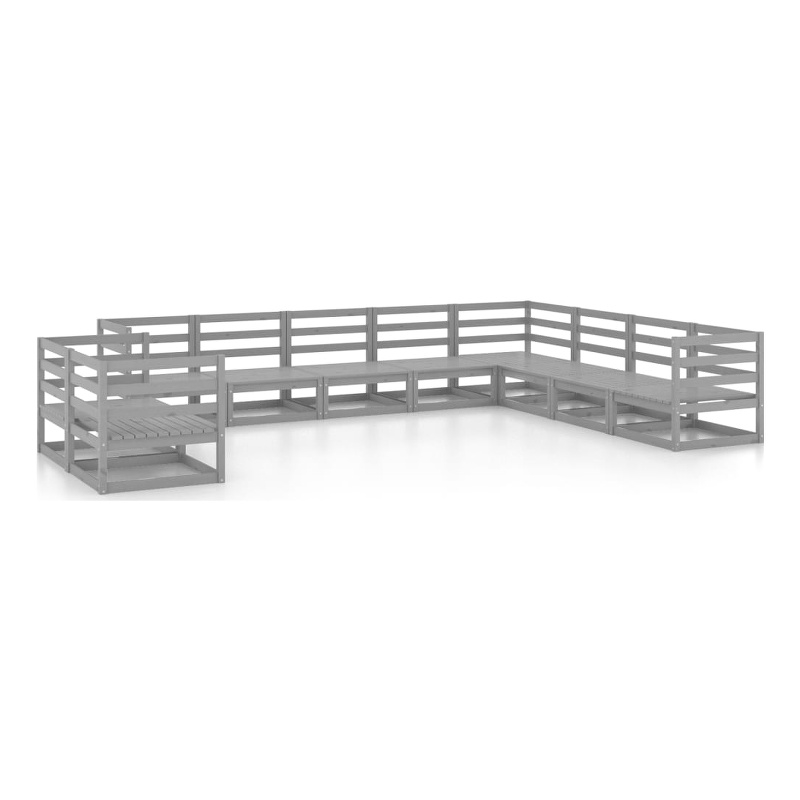 vidaXL 10 Piece Wood Large Garden Lounge Set in Gray