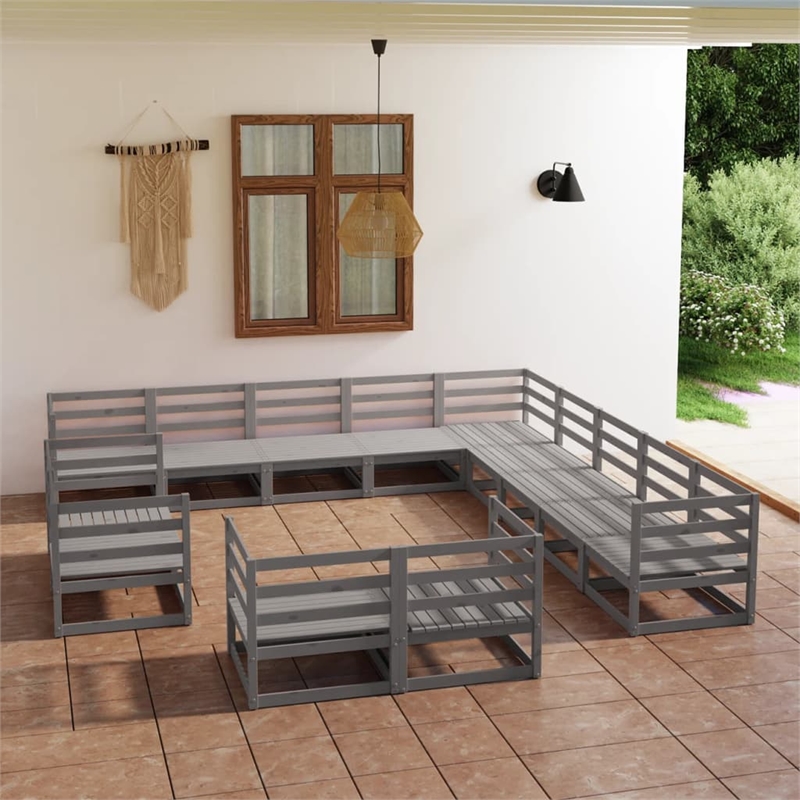 vidaXL 13 Piece Wood Small Garden Lounge Set in Gray