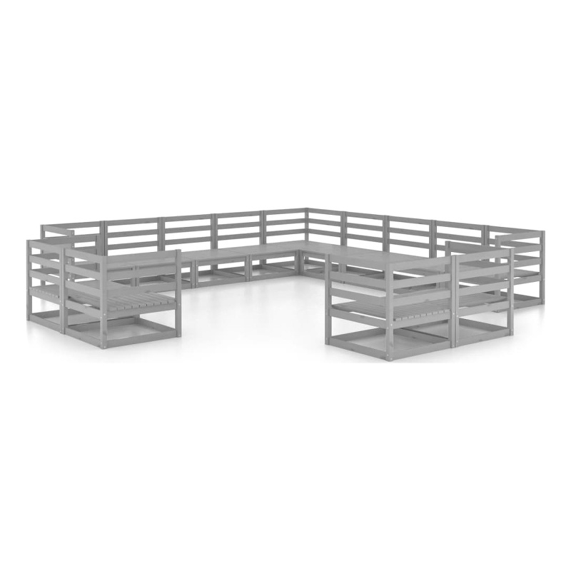 vidaXL 13 Piece Wood Small Garden Lounge Set in Gray