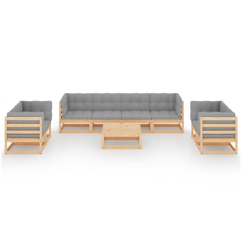 vidaXL 9 Piece Wood Garden Lounge Set in Gray/Natural