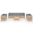 vidaXL 9 Piece Wood Garden Lounge Set in Gray/Natural