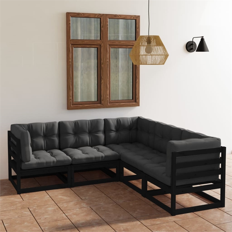 vidaXL 5 Piece Wood Garden Lounge Set in Black