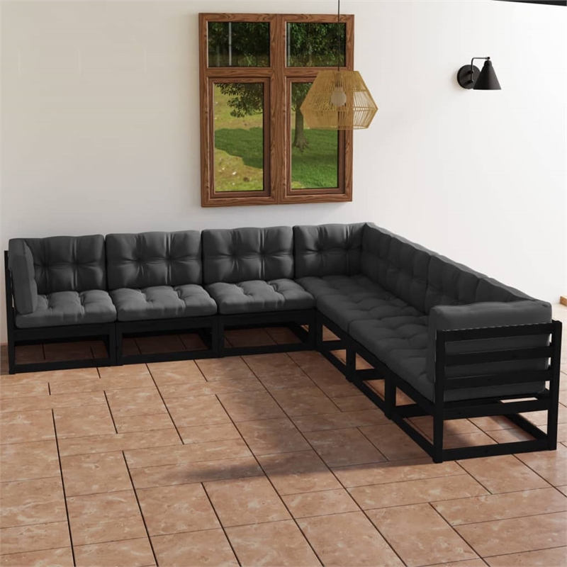 vidaXL 7 Piece Wood Garden Lounge Set in Black