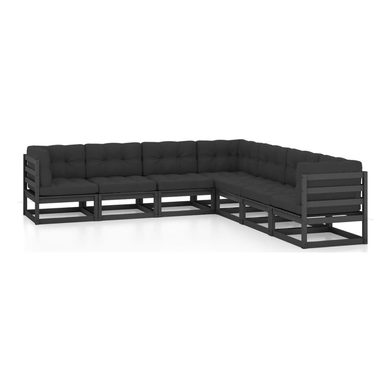 vidaXL 7 Piece Wood Garden Lounge Set in Black