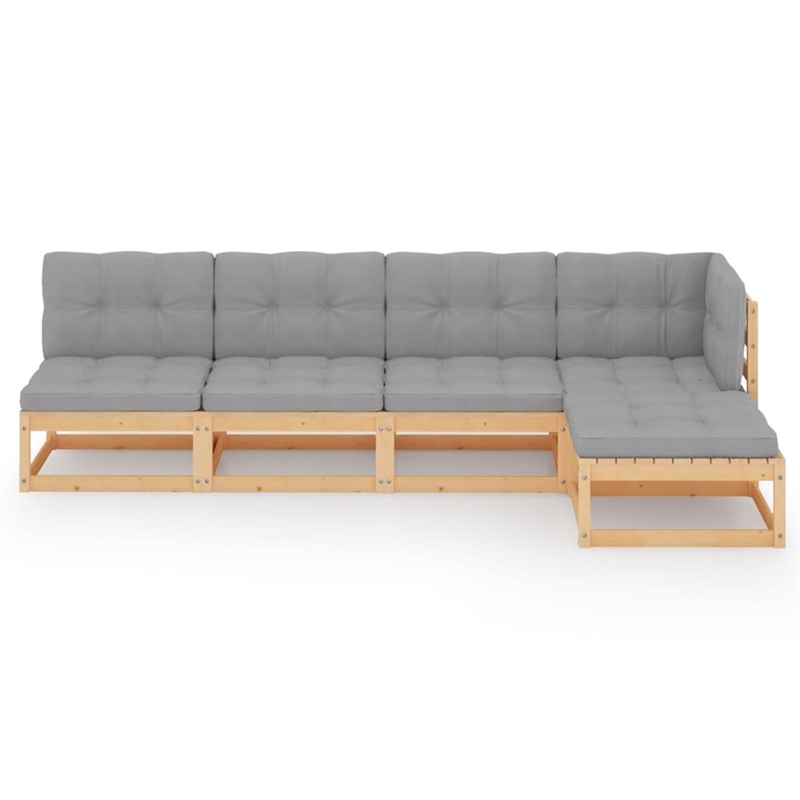 vidaXL 5 Piece Wood Garden Lounge Set in Gray/Natural