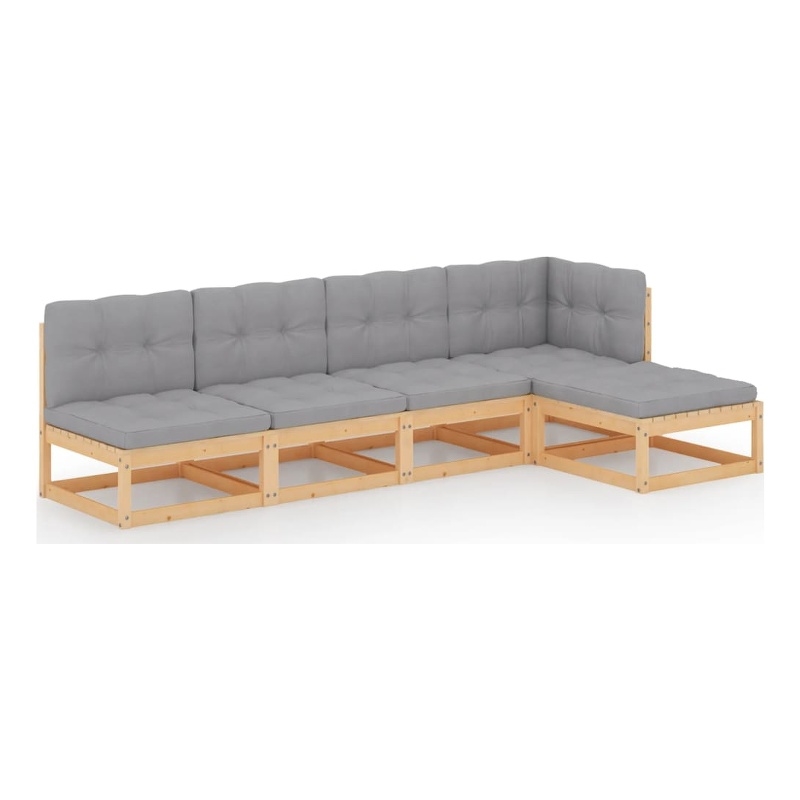vidaXL 5 Piece Wood Garden Lounge Set in Gray/Natural
