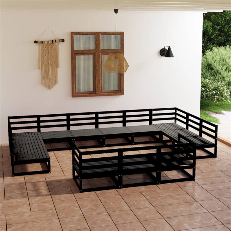 vidaXL 13 Piece Wood Garden Lounge Set in Black