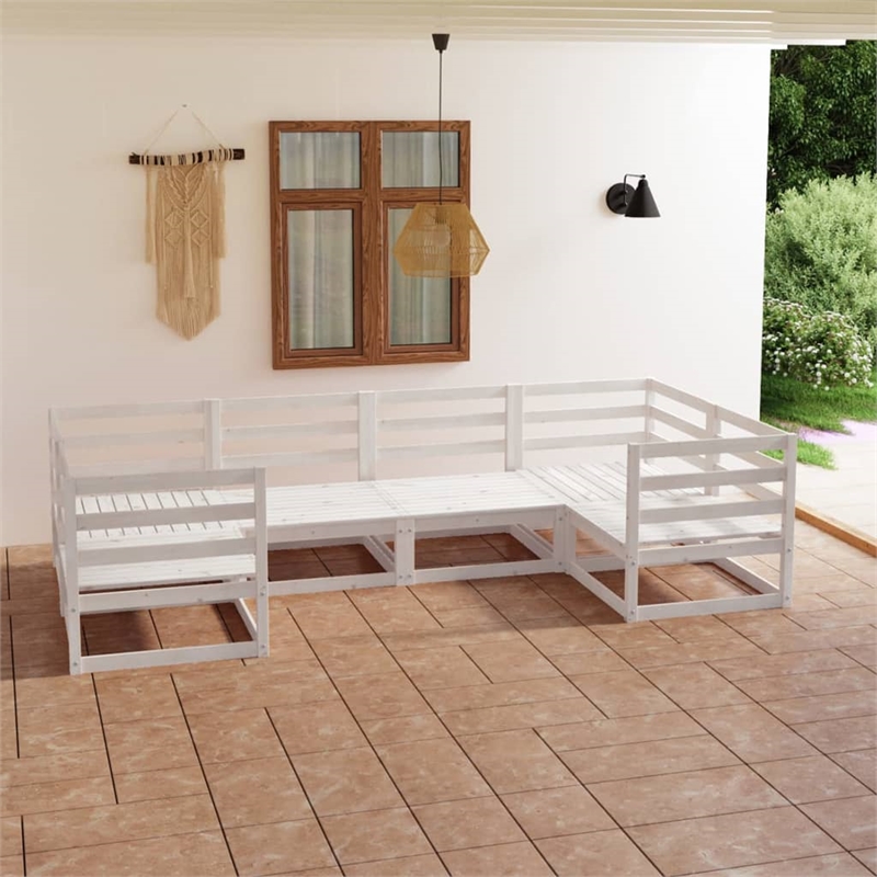 vidaXL 6 Piece Wood Medium Garden Lounge Set in White