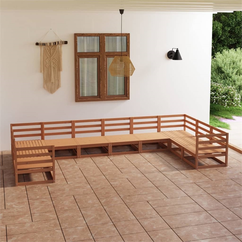 vidaXL 10 Piece Wood Medium Garden Lounge Set in Brown