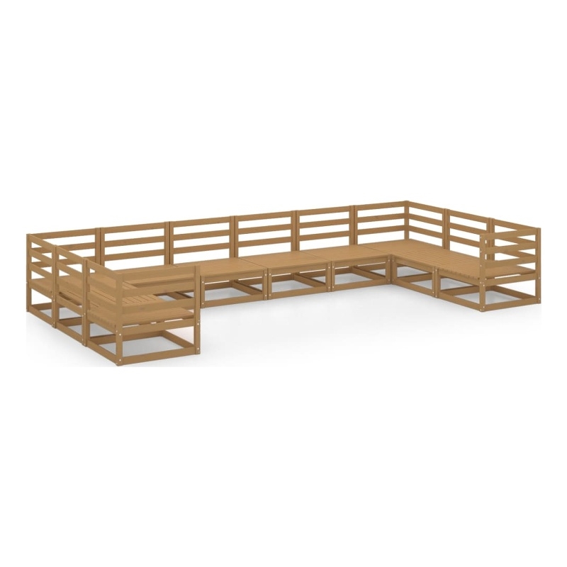vidaXL 10 Piece Wood Medium Garden Lounge Set in Brown