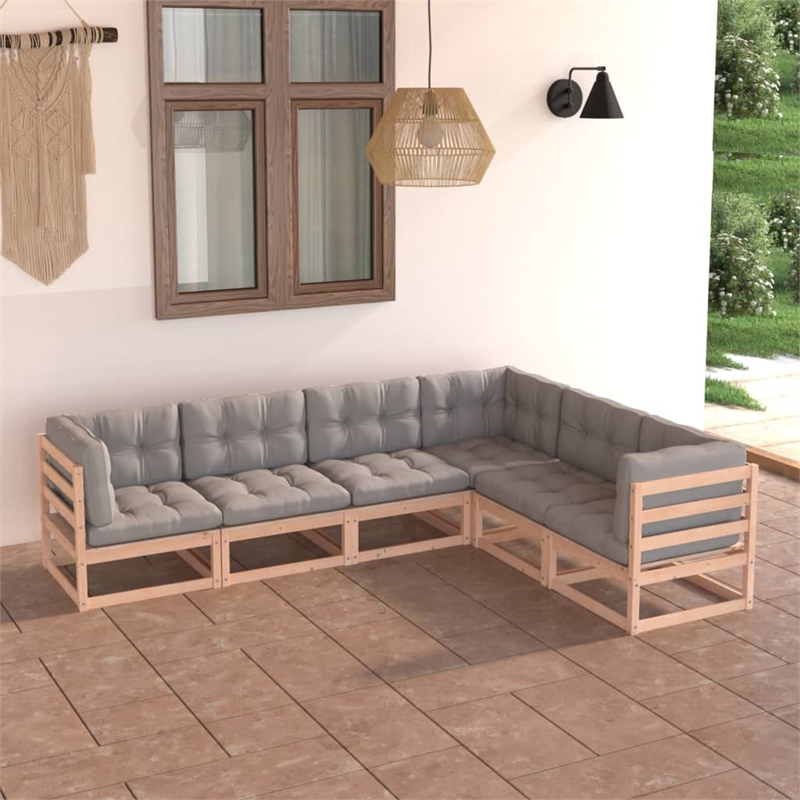 vidaXL 6 Piece Wood Garden Lounge Set in Gray/Natural