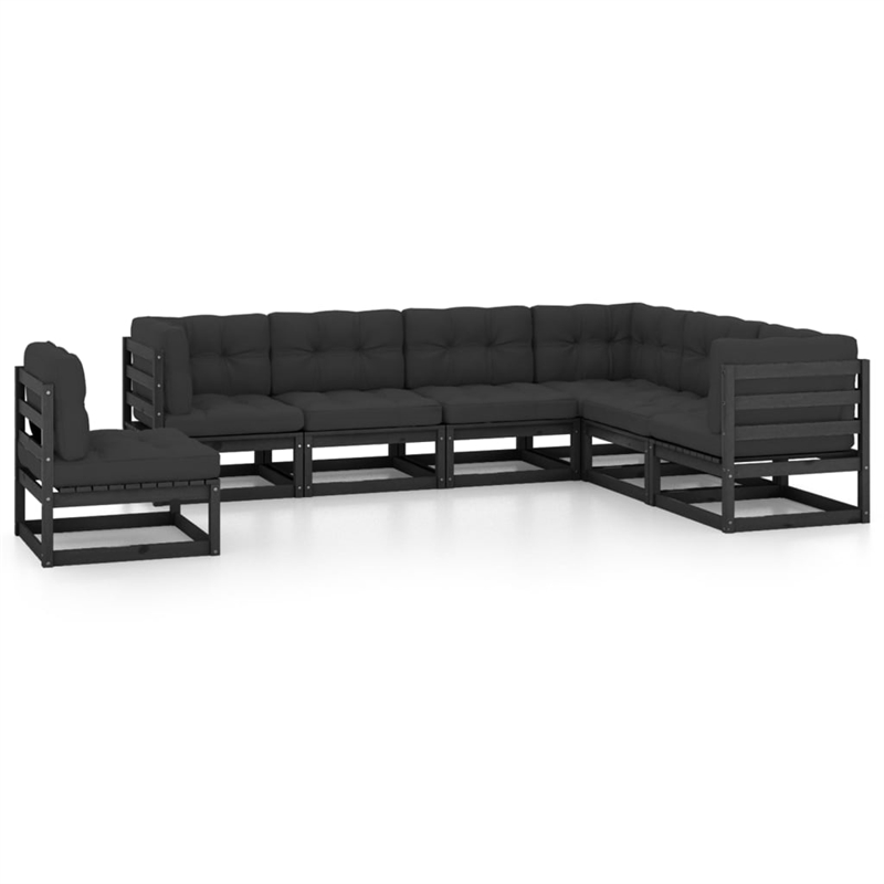 vidaXL 7 Piece Wood Medium Garden Lounge Set in Black
