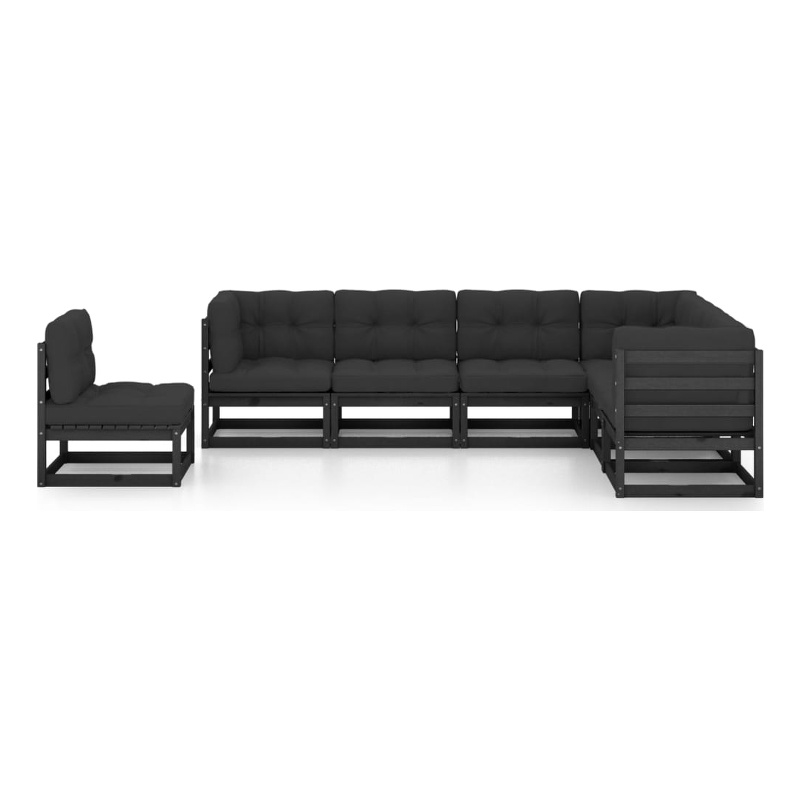 vidaXL 7 Piece Wood Medium Garden Lounge Set in Black