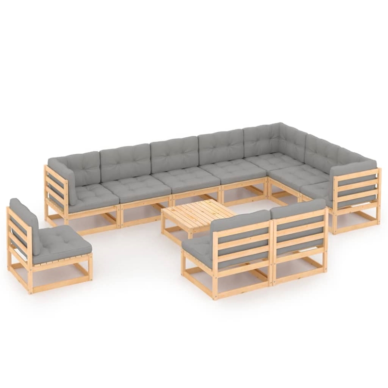vidaXL 11 Piece Wood Garden Lounge Set in Gray/Natural