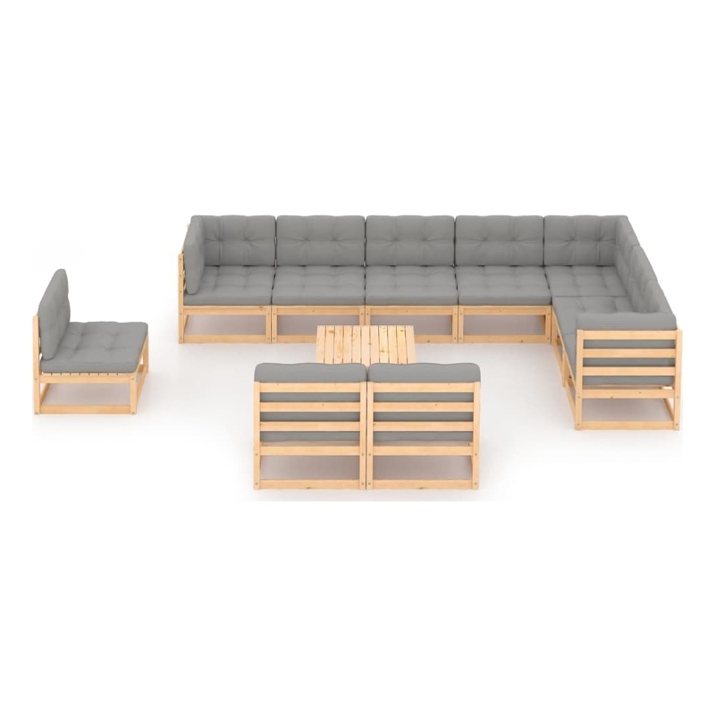 vidaXL 11 Piece Wood Garden Lounge Set in Gray/Natural