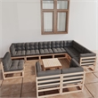 vidaXL 11 Piece Wood Garden Lounge Set in Gray/Natural