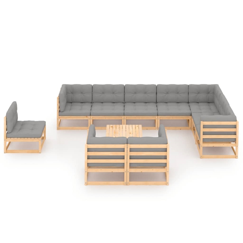 vidaXL 11 Piece Wood Garden Lounge Set in Gray/Natural
