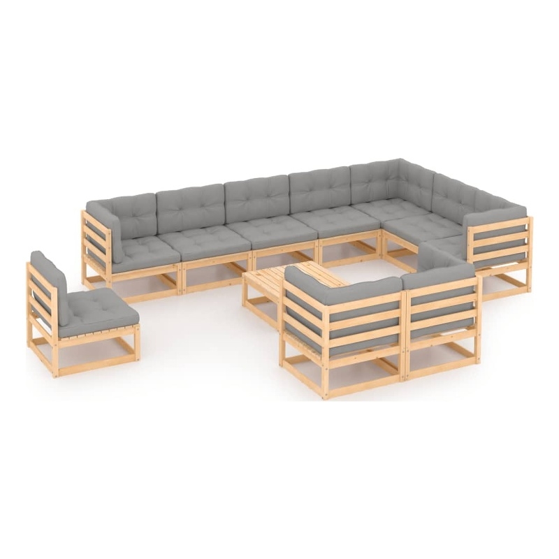 vidaXL 11 Piece Wood Garden Lounge Set in Gray/Natural