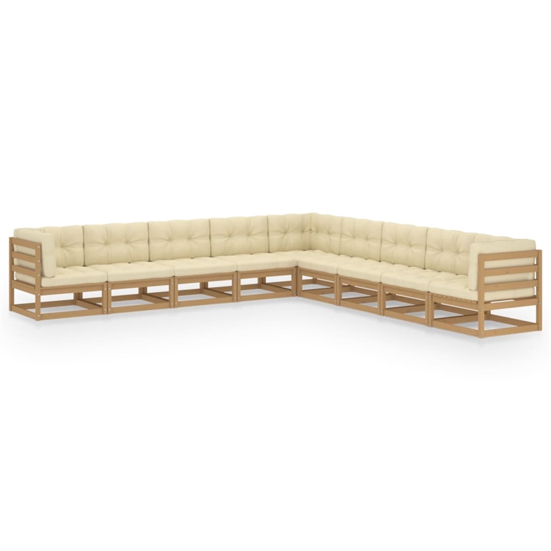 vidaXL 9 Piece Wood Garden Lounge Set in Brown/Cream