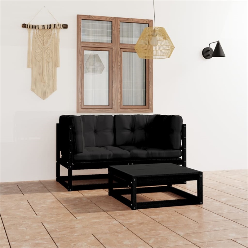 vidaXL 3 Piece Wood Garden Lounge Set in Black/Anthracite