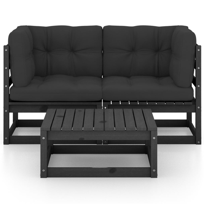 vidaXL 3 Piece Wood Garden Lounge Set in Black/Anthracite