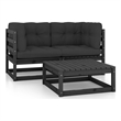 vidaXL 3 Piece Wood Garden Lounge Set in Black/Anthracite