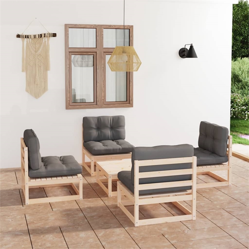 vidaXL 5 Piece Wood Garden Lounge Set in Gray/Natural