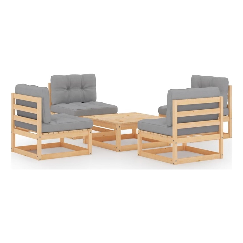 vidaXL 5 Piece Wood Garden Lounge Set in Gray/Natural