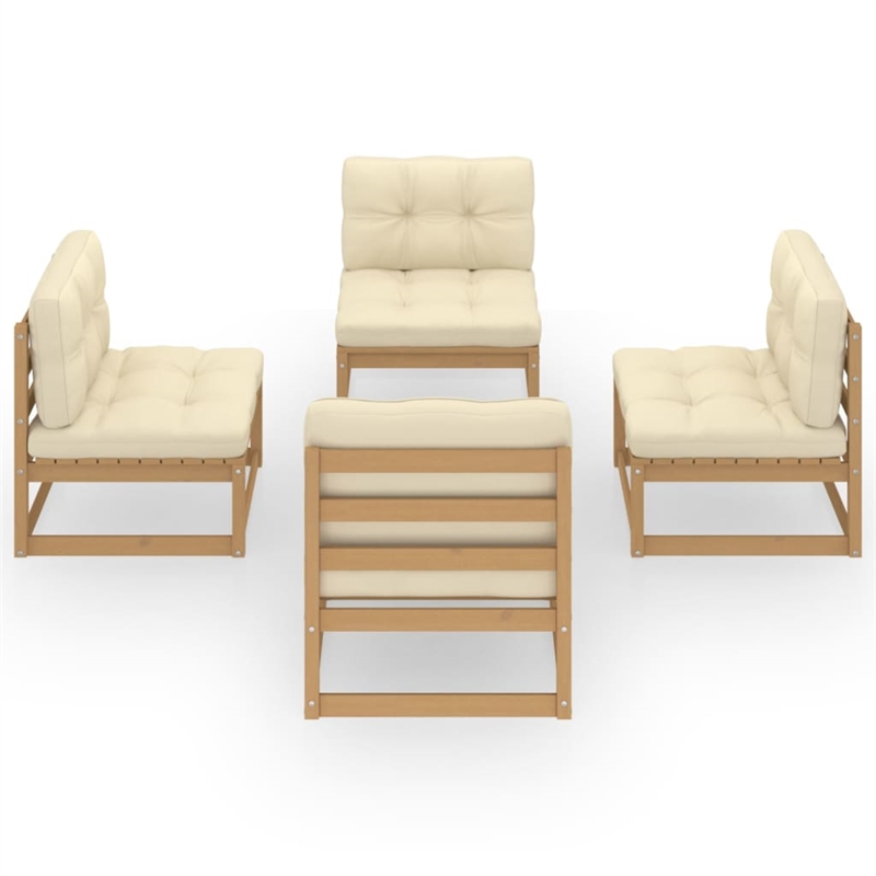 vidaXL 4 Piece Wood Garden Lounge Set in Brown/Cream