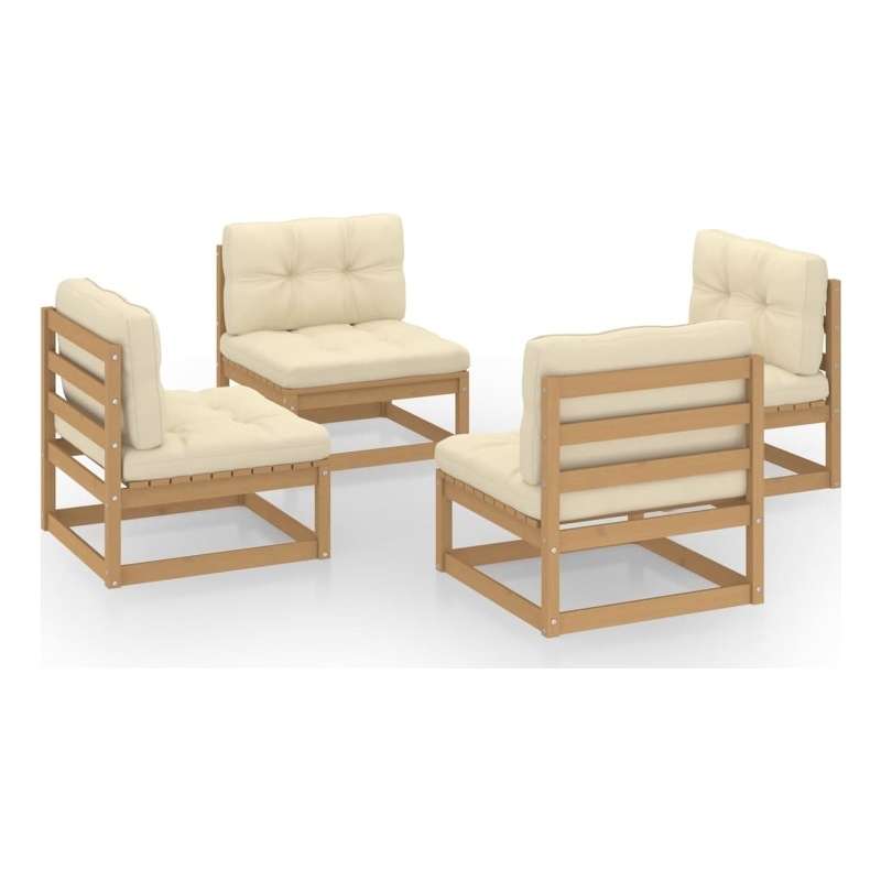 vidaXL 4 Piece Wood Garden Lounge Set in Brown/Cream