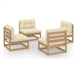 vidaXL 4 Piece Wood Garden Lounge Set in Brown/Cream
