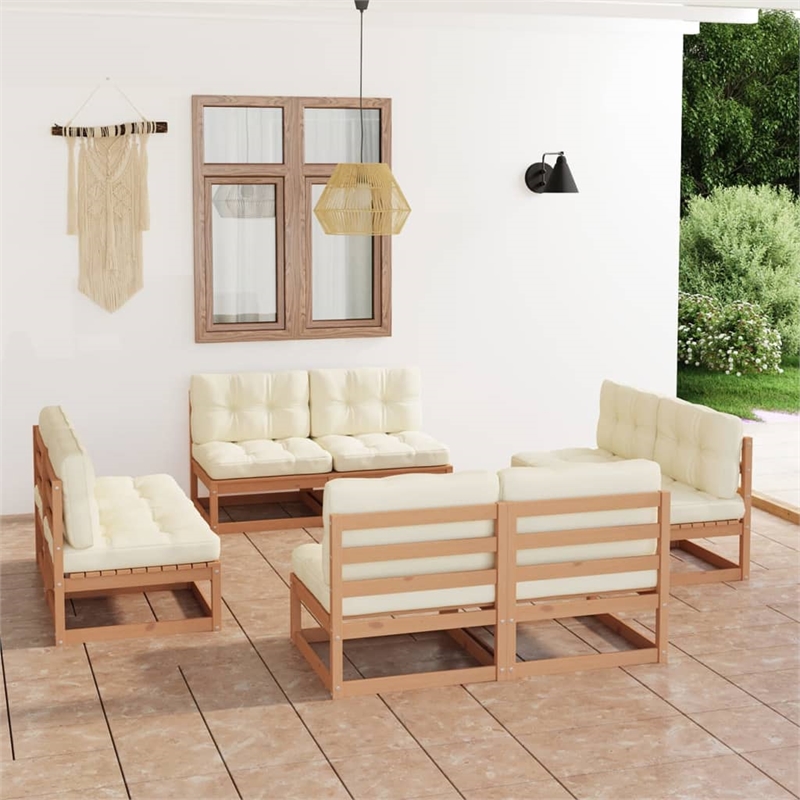 vidaXL 8 Piece Wood Garden Lounge Set in Brown/Cream