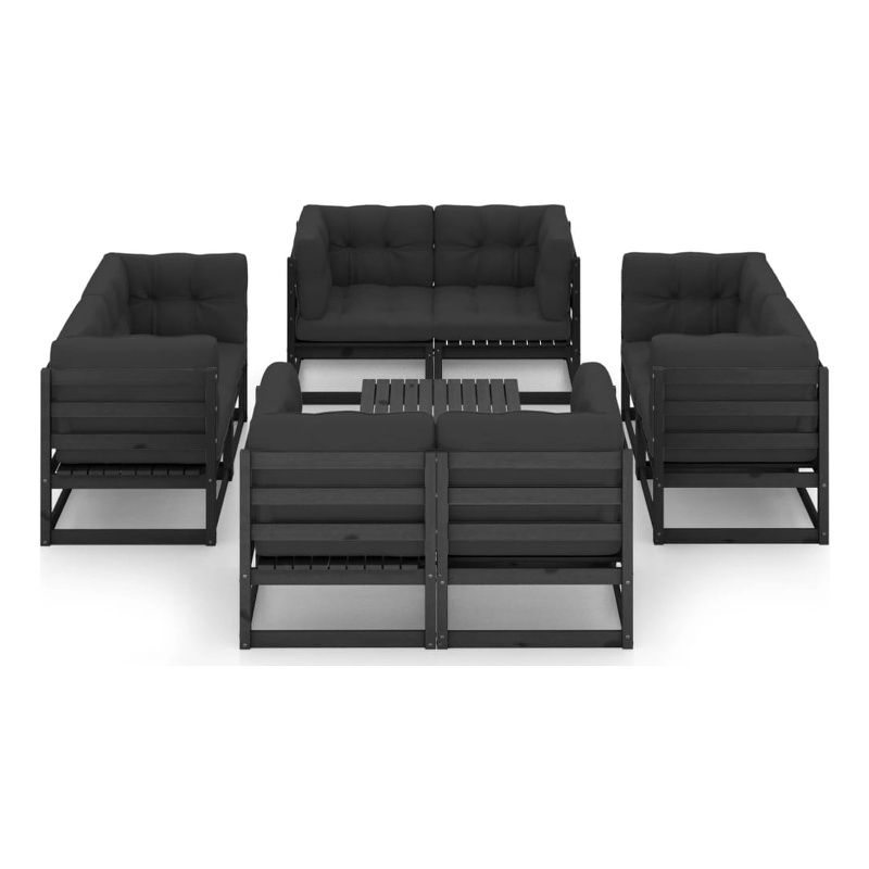 vidaXL 9 Piece Wood Garden Lounge Set in Black