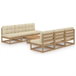 vidaXL 7 Piece Wood Medium Garden Lounge Set in Brown
