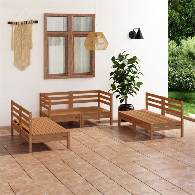 vidaXL 6 Piece Wood Medium Garden Lounge Set in Brown
