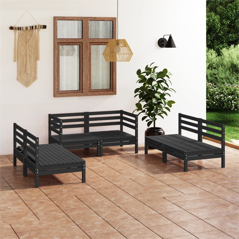 vidaXL 6 Piece Wood Medium Garden Lounge Set in Black