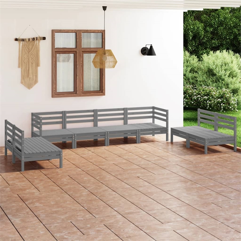 vidaXL 8 Piece Wood Standard Garden Lounge Set in Gray