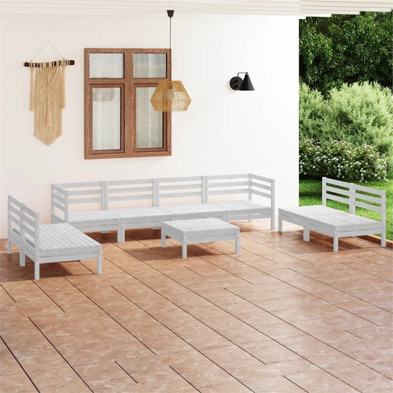 vidaXL 9 Piece Wood Medium Garden Lounge Set in White