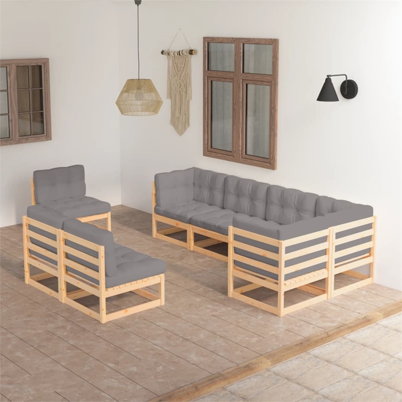 vidaXL 8 Piece Wood Small Garden Lounge Set in Gray/Natural