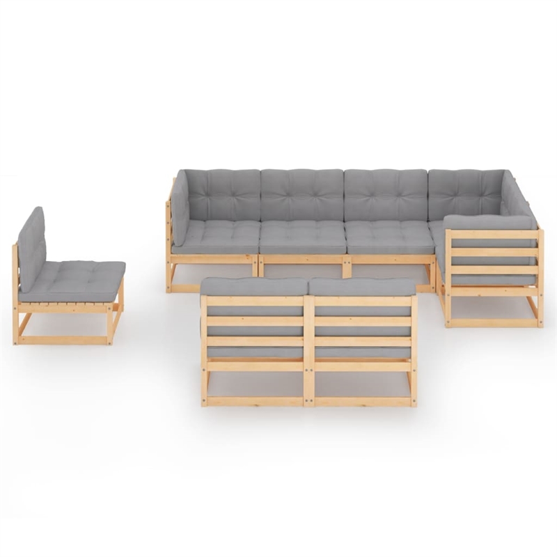 vidaXL 8 Piece Wood Small Garden Lounge Set in Gray/Natural