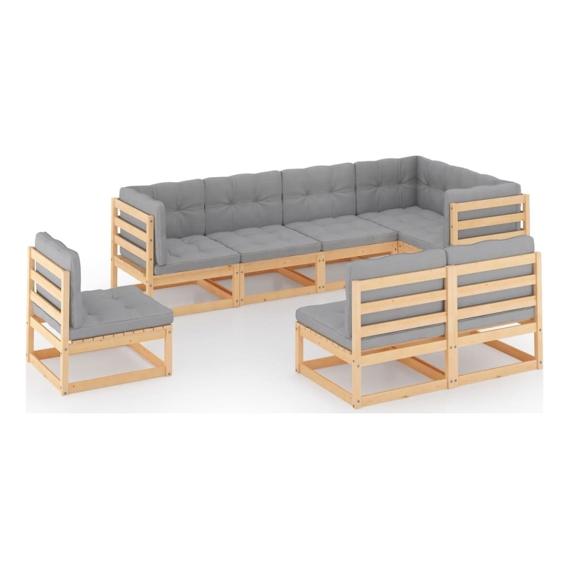vidaXL 8 Piece Wood Small Garden Lounge Set in Gray/Natural